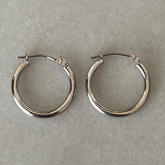 14k Solid White Gold Polished Hoop Earrings - Picture 1 of 15